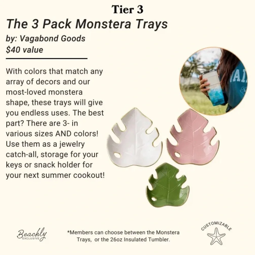 Vagabond Monstera Leaf Trays - Pink, White, Green - Picture 1 of 2